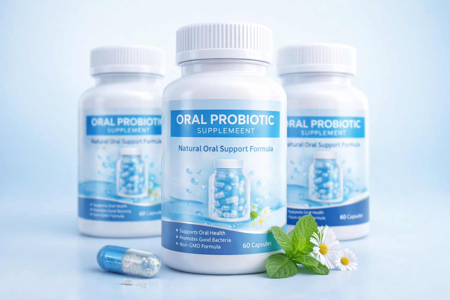 Illustration of an oral probiotic supplement container